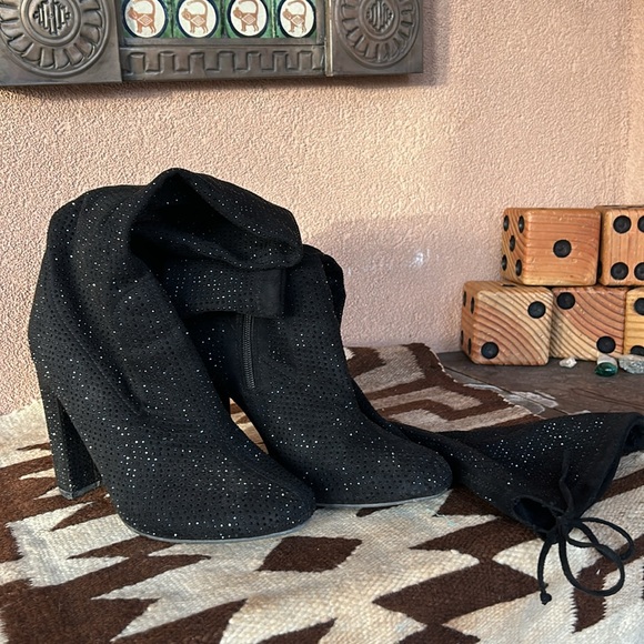 90’s Fashion Forever Thigh High Women’s Boots Suede Rhinestone Studded Size 9 - Picture 10 of 15